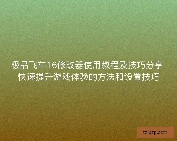 极品飞车16修改器使用教程及技巧分享 快速提升游戏体验的方法和设置技巧